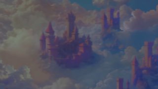 Fantasy castle floating among clouds with soft pastel sky tones — promotional artwork for the Gems Sky slot by Zillion Games.