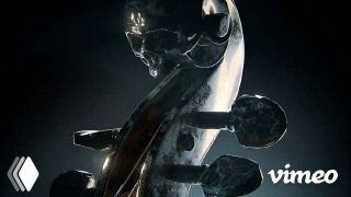 Контур корпуса инструмента и крупные детали, расчленённые на осколки; мрачная атмосфера, световые блики подчёркивают материал и текстуру.