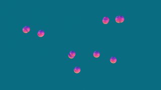 Минималистичное изображение с тёмно-бирюзовым фоном и рядом розово-фиолетовых сфер, используемых в визуальном эксперименте постеров.