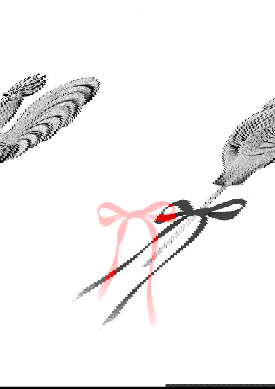 Иллюстративный эскиз в виде леденца-петушка с красным бантом, традиционная декоративная стилизация и аккуратная растушёвка на белом фоне