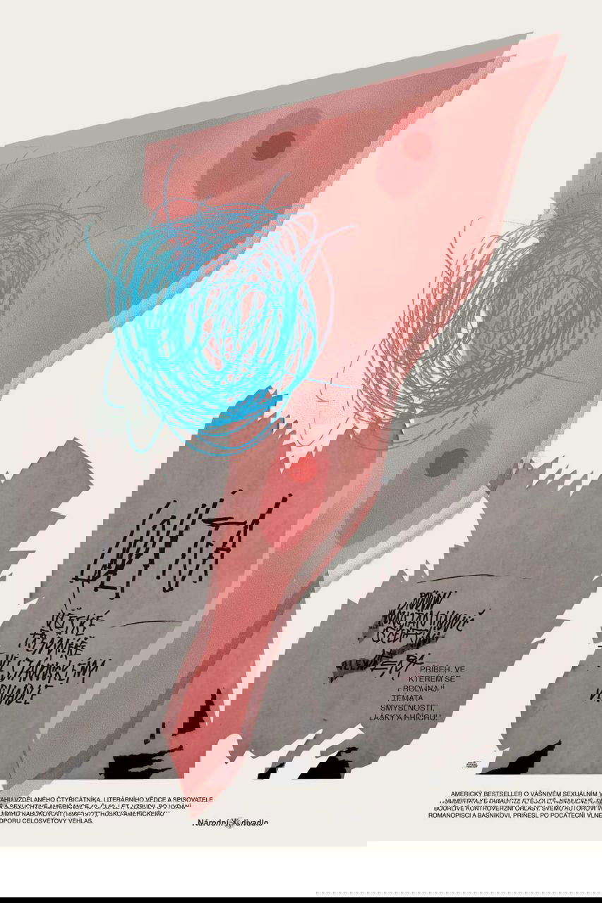 Плакат Петра Банкова с коллажной композицией: розовые геометрические фрагменты, синий каракуль и каллиграфические штрихи в плотной текстуре.