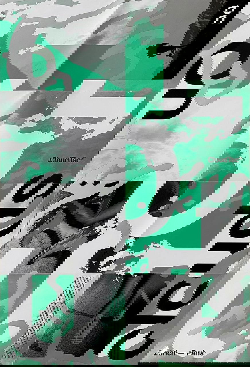 Плакат студии Jimbo: зелёно-белая композиция с крупной типографикой, геометрическими формами и эффектом складок бумаги в центре.