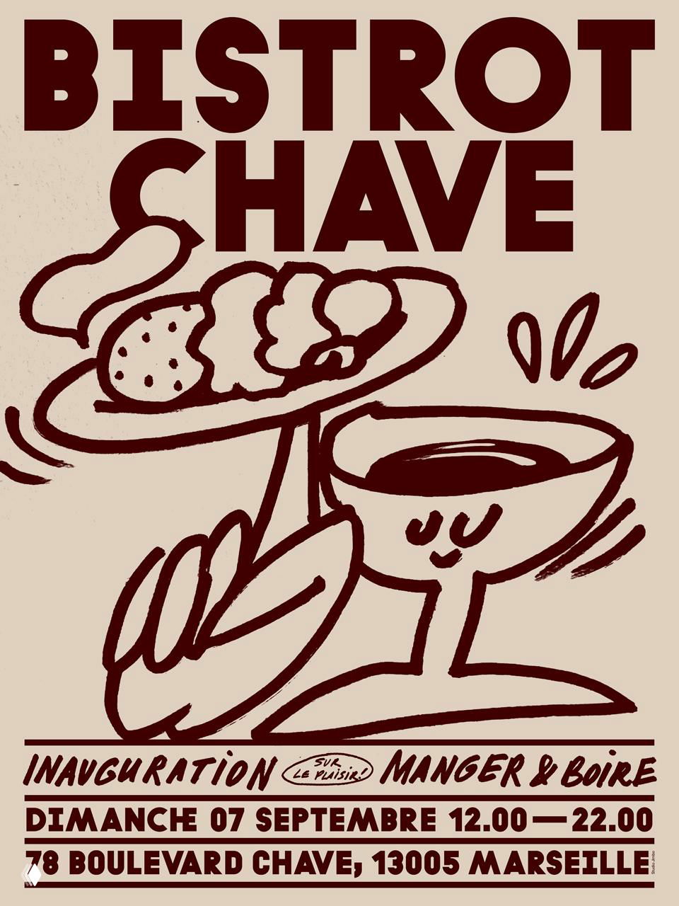 Бордовый постер с крупной жирной типографикой и простой рукой-иллюстрацией, формат афиши для открытия заведения или мероприятия.