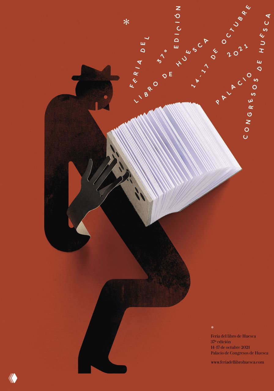 Плакат Isidro Ferrer: черно‑красная иллюстрация фигуры, держащей толстую стопку листов — динамичная композиция и диагональные тексты с датами мероприятия.