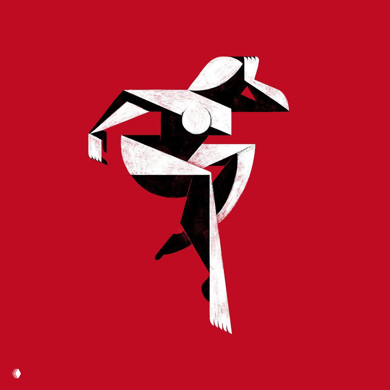 Две квадратные декоративные иллюстрации с растительными формами и насыщенной красно‑чёрной палитрой; текстурные мазки и контрастные пятна.