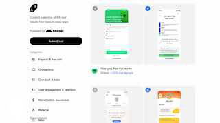 Скриншоты коллекции A/B‑тестов: превью мобильных и десктопных экранов, карточки тестов и элементы интерфейса сайта.