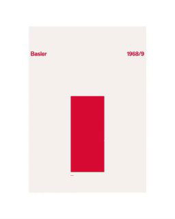 Один плакат Армина Хофманна на светлом фоне: центральный вертикальный красный прямоугольник на бежевом поле с подписью Basler вверху.