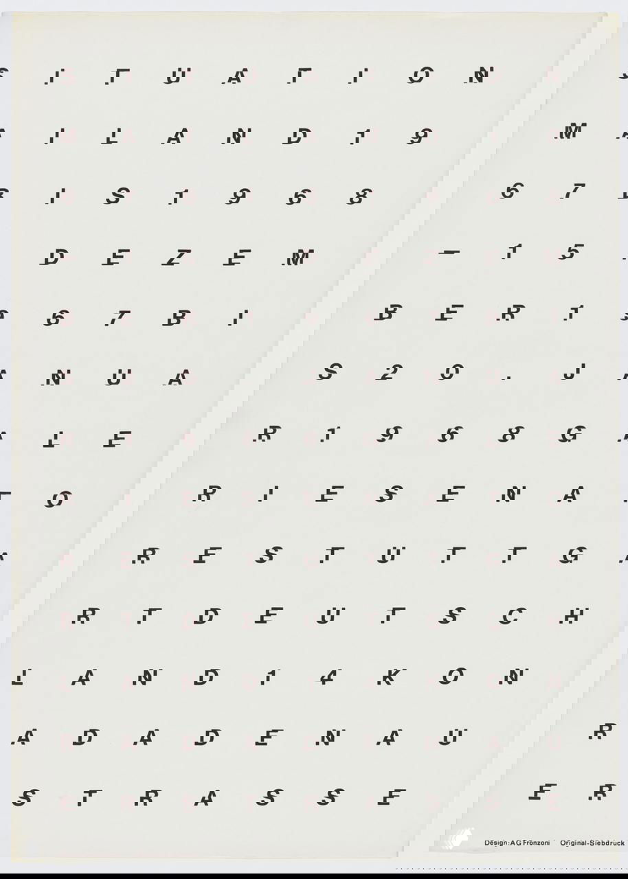 Плакат с равномерно расставленными буквами в виде сетки: трафаретная типографика, акцент на отрицательном пространстве и дыхании между знаками.