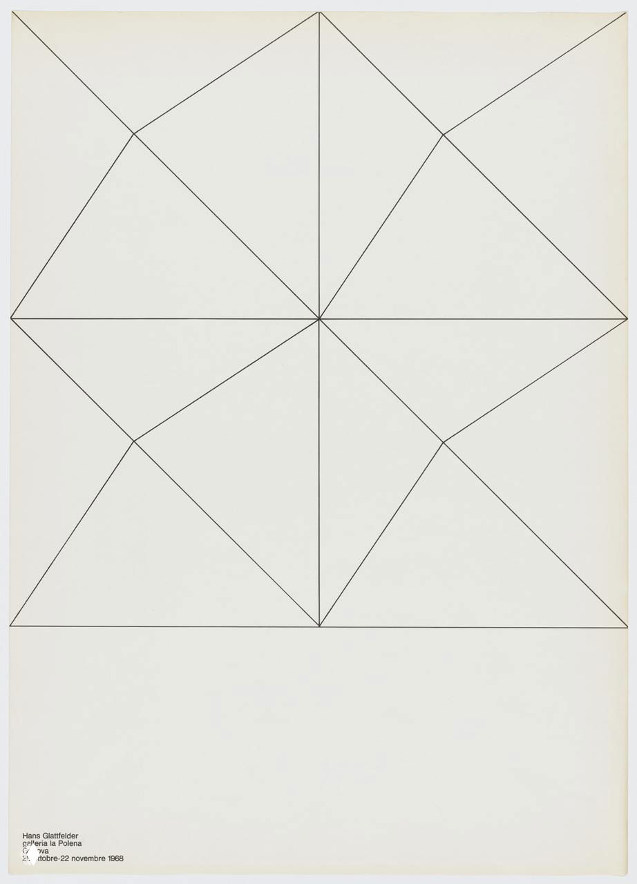 Лаконичный плакат с диагональными линиями, образующими звездообразную структуру на белом фоне; минимализм через контур и пропорции.