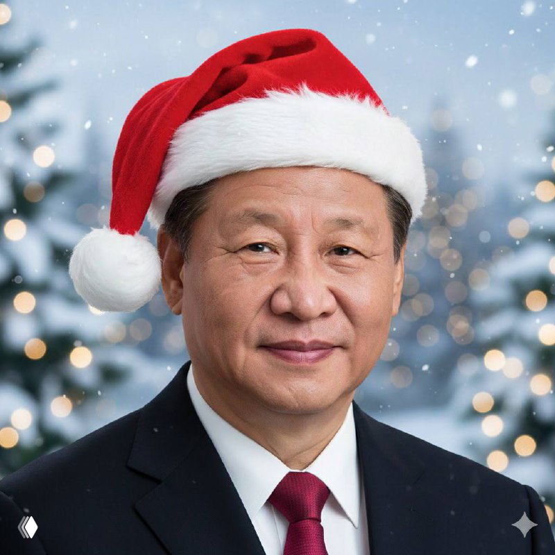 Портрет взрослого мужчины азиатской внешности в костюме и красной рождественской шапке на зимнем фоне с огнями