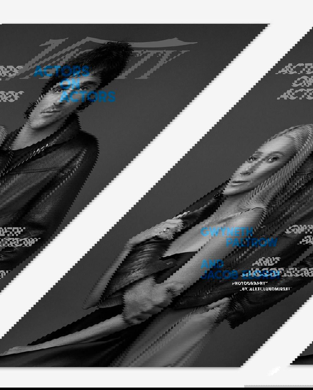 Чёрно‑белая обложка Variety: Гвинет Пэлтроу и Джейкоб Элорди позируют вместе в студийном кадре, элегантный официальной снимок обложки