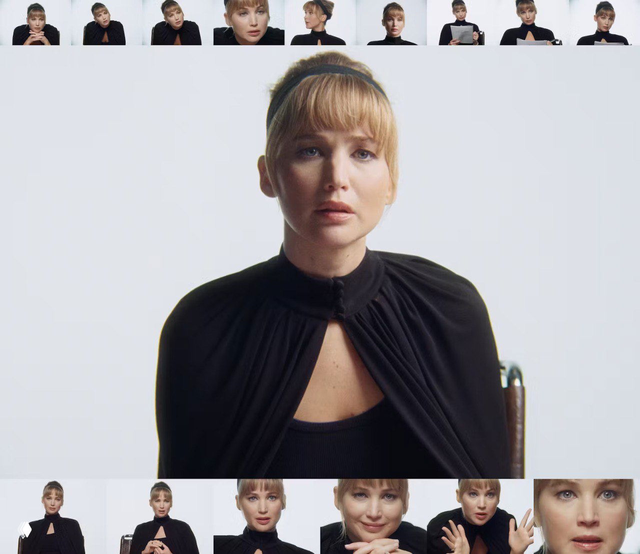 Снимок в белой галерее: повседневный расслабленный образ, женщина сидит на стуле в спортивно-повседневном луке на минималистичном пространстве.