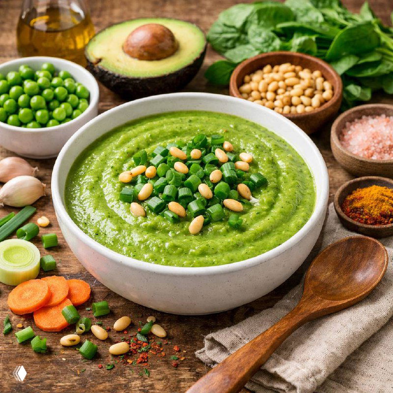 Суп-пюре из зелёного горошка с авокадо