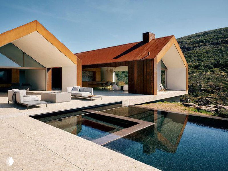 Дом среди холмов в Калифорнии: дубовые интерьеры и сталь