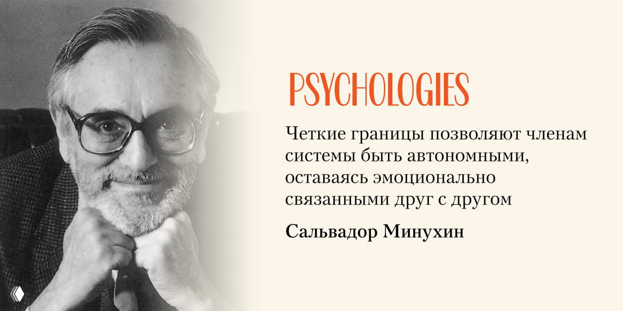 Портрет Сальвадора Минухина слева и цитата о границах справа на бежевом фоне с логотипом Psychologies — иллюстрация темы