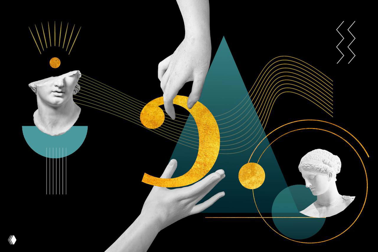 Коллаж с абстрактными фигурами и античными бюстами на тёмном фоне; иллюстрация к анонсу премии «Сделано в России — 2025».