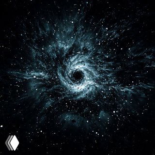 Иллюстративное изображение космической сцены: галактика и ореол тёмной материи в виде гало вокруг центра Млечного Пути, художественная визуализация