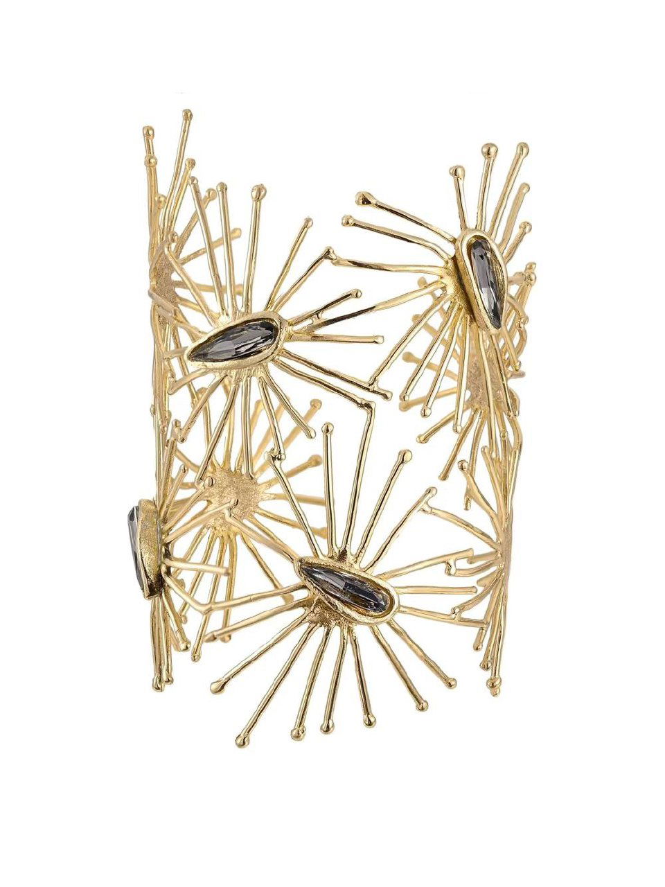 Изображение с вытянутыми металлическими формами и сиянием, напоминающее цепочки и элементы браслетов из новой коллекции KALLIOPE.