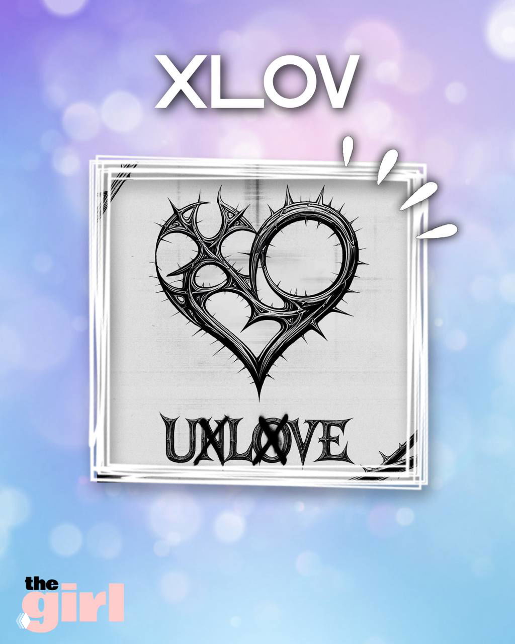 Черно-белая арт-обложка альбома XLOV «UXLXVE» с изображением стилизованного колючего сердца и текстовым логотипом релиза на квадрате.