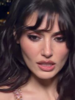 Крупный план лица в вечернем макияже при слабом свете, размытый городской фон и выразительные черты лица в тёплой гамме.