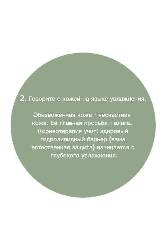 Круглый слайд зелёного тона с текстом о главной просьбе кожи — увлажнении и важности гидролипидного барьера.