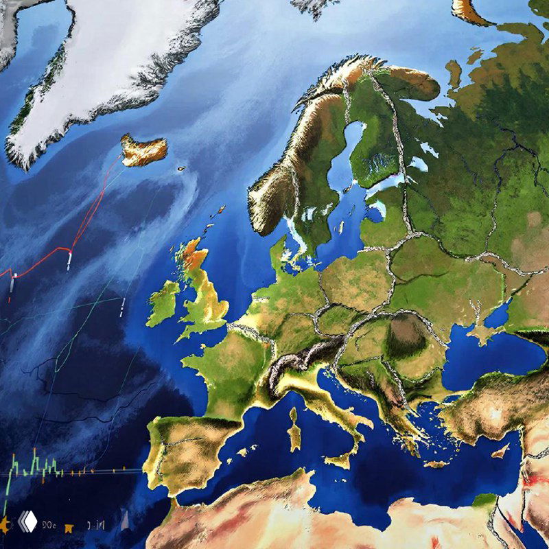 Стилизованная карта Европы с наложенными графиками и маршрутами, иллюстрирующая геополитические и рыночные риски для евро и EURUSD.