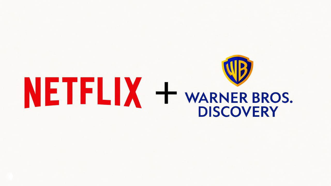 Логотипы Netflix и Warner Bros. Discovery на белом фоне: иллюстрация сделки и возможных изменений в индустрии стриминга.