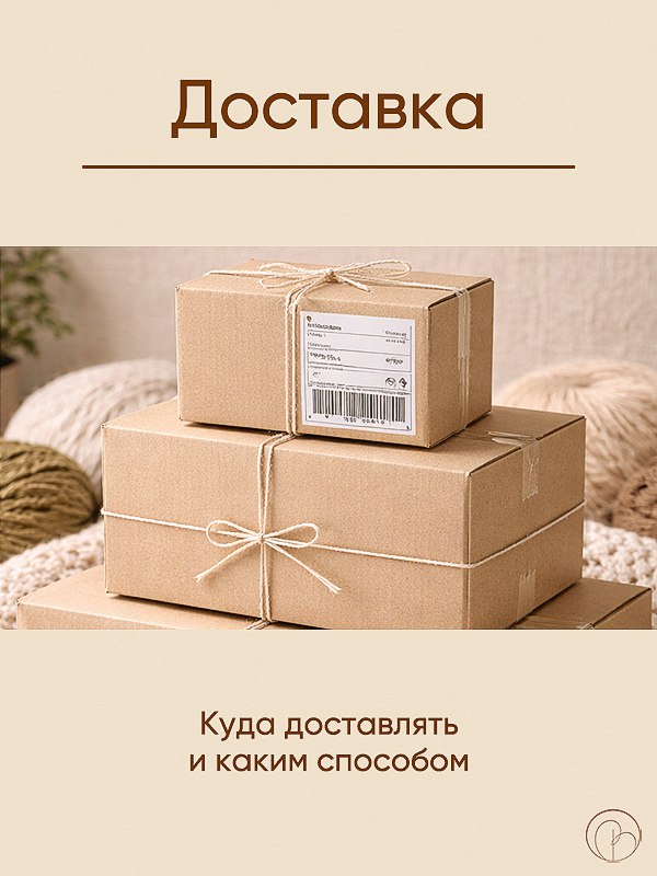 Картонные коробки и упаковка на столе рядом с пряжей — наглядно о вариантах доставки и упаковки готовой партии заказанных вязаных изделий.