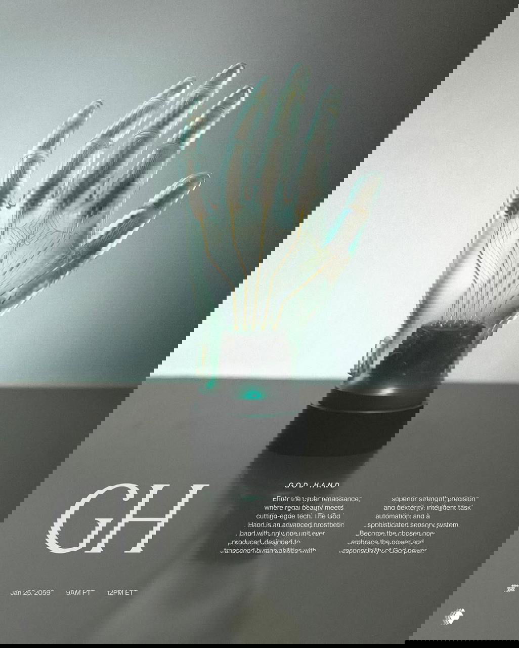 Прозрачная кибернетическая рука-протез на подставке, с видимыми печатными платами, тонкими золотистыми проводниками и мягкой подсветкой, в эстетике технологий и ретро‑элегантности.