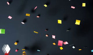 Миниатюра видео: разноцветные квадратные бумажные фрагменты и конфетти на тёмном фоне, абстрактная композиция для анонса мультфильма.