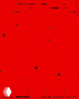 Минималистичный красный экран с маленькими чёрными элементами и сеткой информационных меток, фон для интерактивной или навигационной части айдентики.