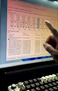 Экран ноутбука с открытым окном отчёта perfmon (/rel): графики, список ошибок; на переднем плане палец и клавиатура.