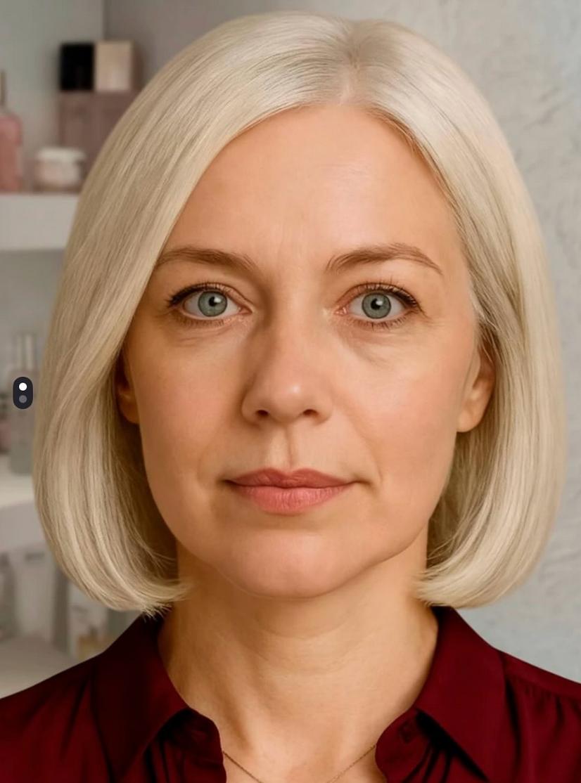 Крупный портрет женщины после применения средства на той же модели: кожа выглядит более ровной и свежей, тёмные круги менее выражены.