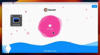 Скриншот интерфейса веб‑приложения Squoosh от Google: окно инструмента для сжатия изображений с ярким дизайном и элементами управления в браузере