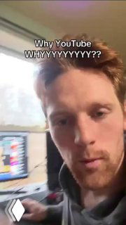 Кадр мужчины у компьютера в домашней обстановке, выражение недоумения; на экране виден интерфейс и текст 'Why YouTube WHYYYYY???'.