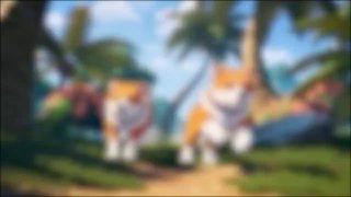 Размытое превью кадра с двумя анимированными животными на тропической дорожке — иллюстрация для демонстрации апскейлинга видео.