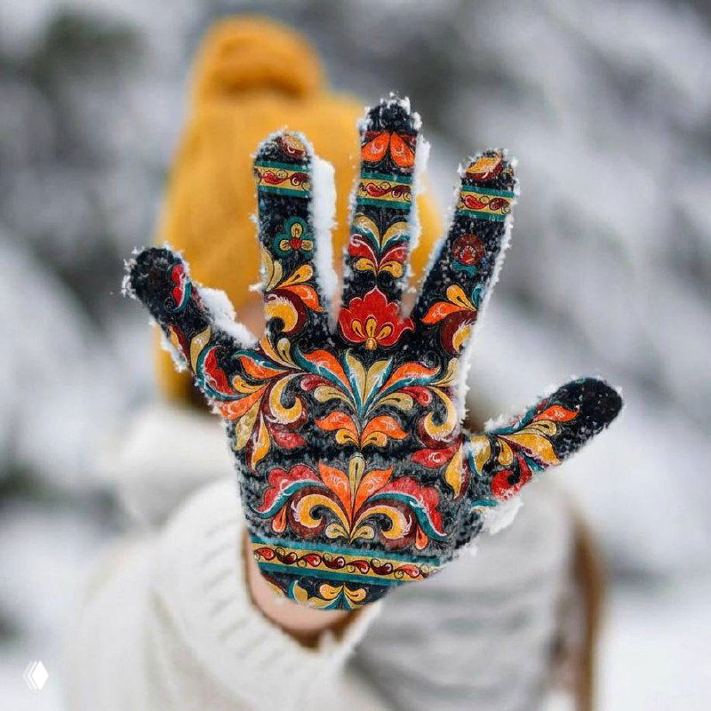 Художественный снимок с наложением узоров — абстрактная композиция на тему ракульской росписи, контраст чёрно-белых и цветных элементов.