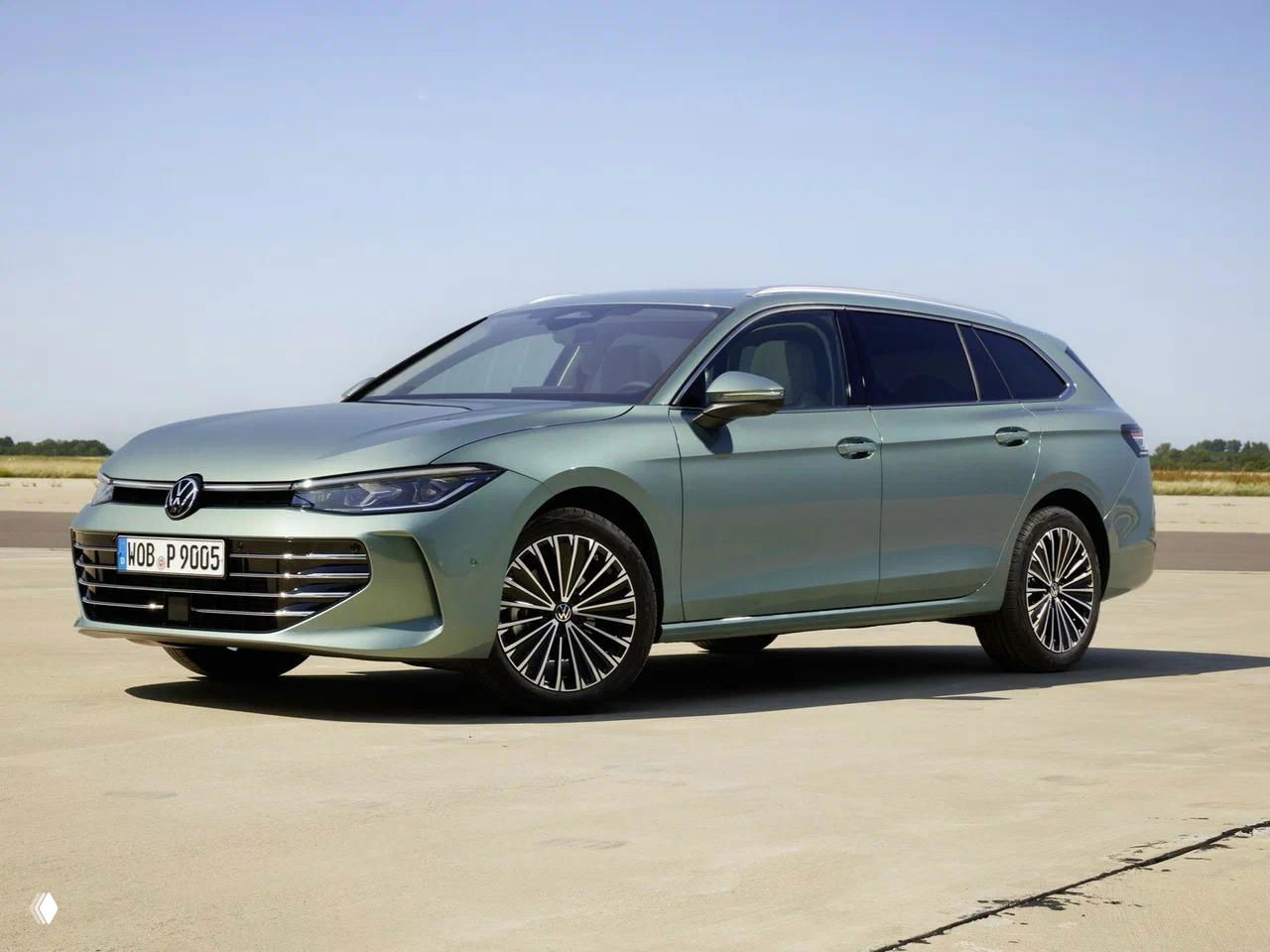 Volkswagen Passat (Magotan) в профиль на открытой площадке, вид универсала подчёркивает длинный кузов и спокойный европейский дизайн