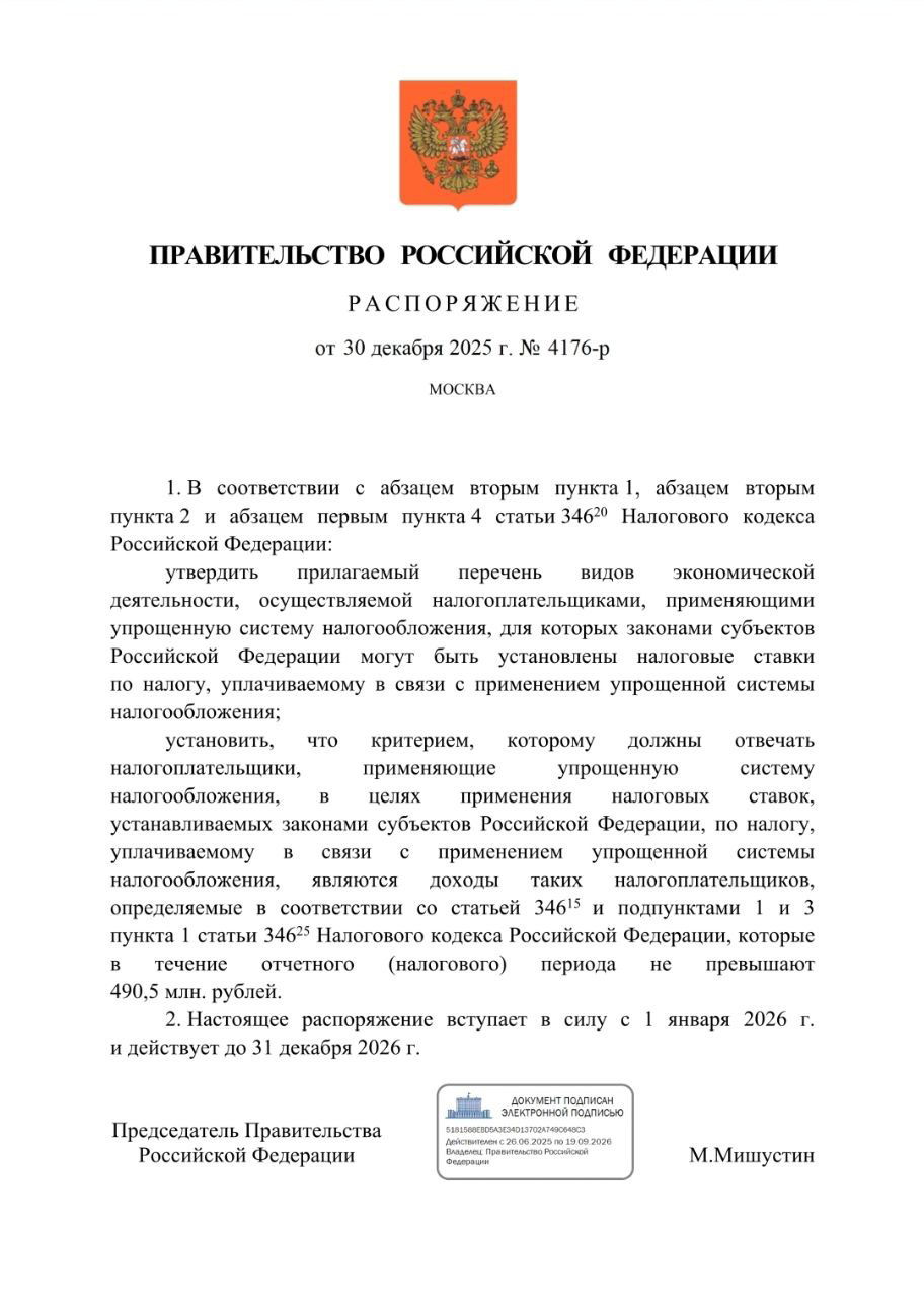 Правительство утвердило правила льгот по УСН на 2026 год